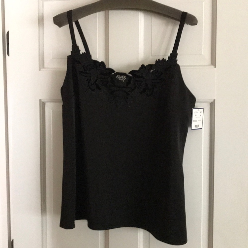 Black designer embellished tank top